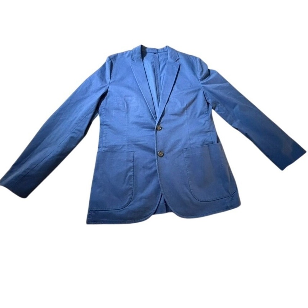 J.Crew Mens Blue Cotton Twill 2-Button Blazer Jacket Patch Pockets Size M L 40